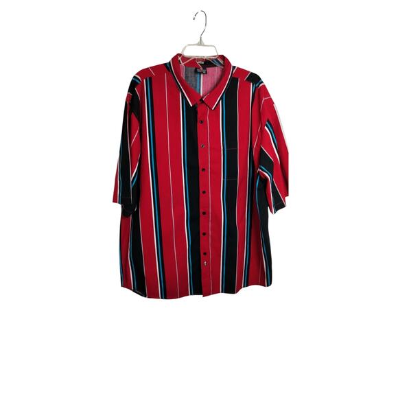 M721)Southpole Red Black  Stripe Short Sleeve Button Down Cotton Shirt  Size 3XB - Picture 1 of 6